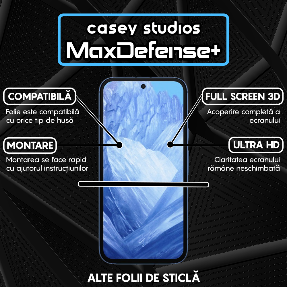 Folie Sticla MaxDefense+ - Google Pixel 8a - Negru