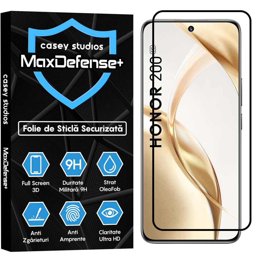 Folie Sticla MaxDefense+ - Honor 200 - Negru