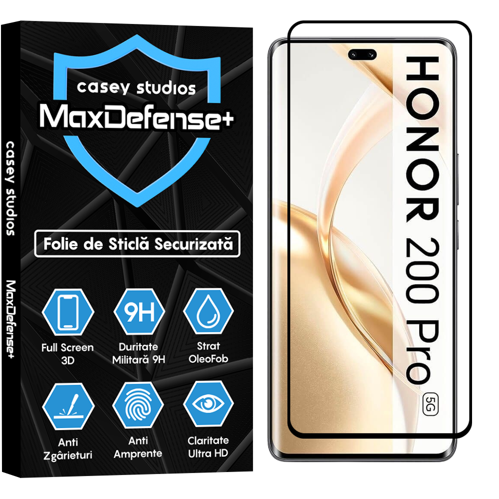 Folie Sticla MaxDefense+ - Honor 200 Pro - Negru