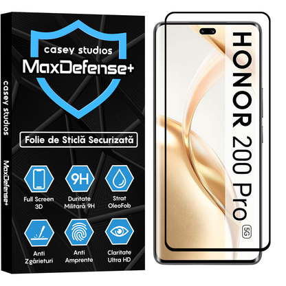 Folie Sticla MaxDefense+ - Honor 200 Pro - Negru