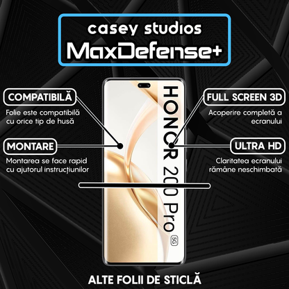 Folie Sticla MaxDefense+ - Honor 200 Pro - Negru