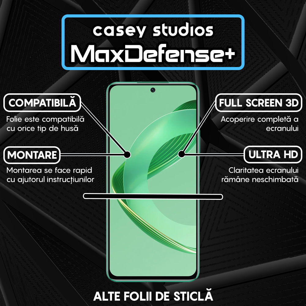 Folie Sticla MaxDefense+ - Huawei nova 12 - Negru