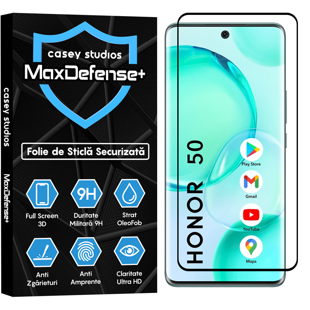 Folie Sticla MaxDefense+ - Honor 50/Huawei nova 9 - Negru