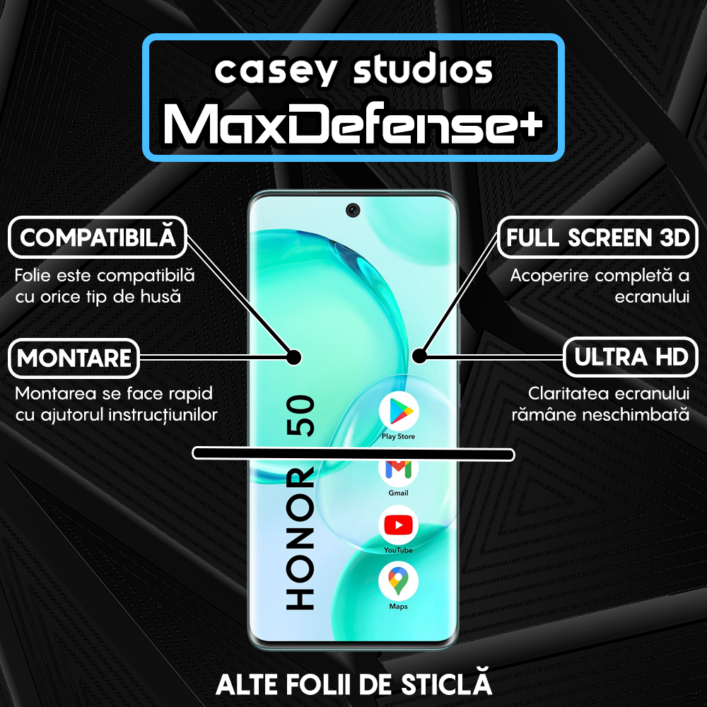 Folie Sticla MaxDefense+ - Honor 50/Huawei nova 9 - Negru