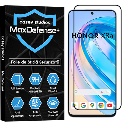 Folie Sticla MaxDefense+ - Honor X8 4G/X8a - Negru