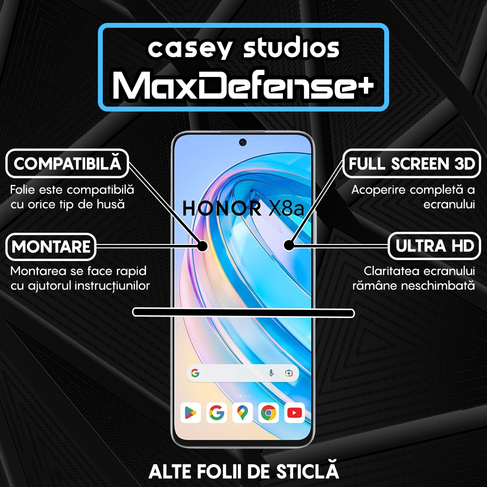 Folie Sticla MaxDefense+ - Honor X8 4G/X8a - Negru