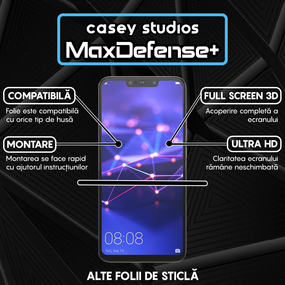 Folie Sticla MaxDefense+ - Huawei Mate 20 Lite/Nova 3/Nova 3i/P Smart Plus - Negru