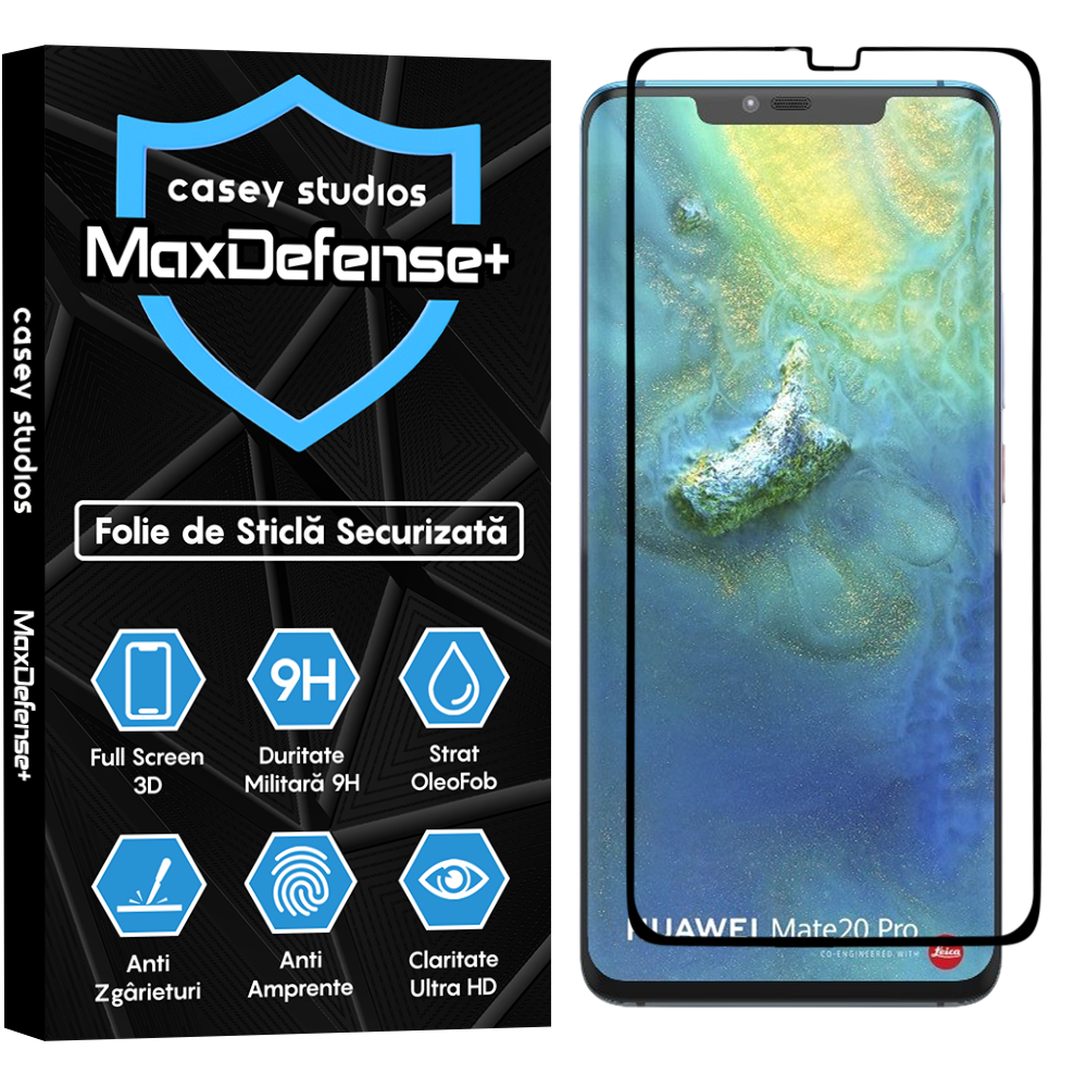Folie Sticla MaxDefense+ - Huawei Mate 20 Pro - Negru