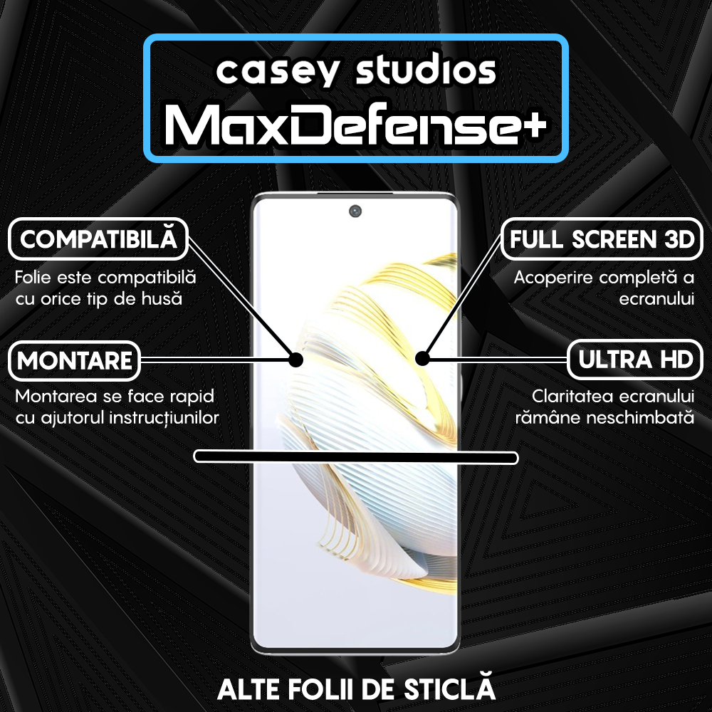Folie Sticla MaxDefense+ - Huawei nova 10 - Negru