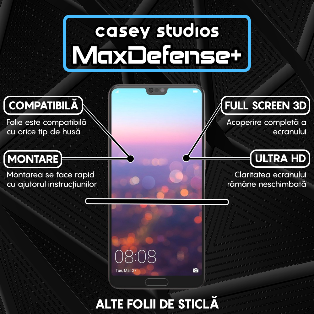 Folie Sticla MaxDefense+ - Huawei P20 - Negru