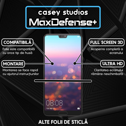 Folie Sticla MaxDefense+ - Huawei P20 - Negru