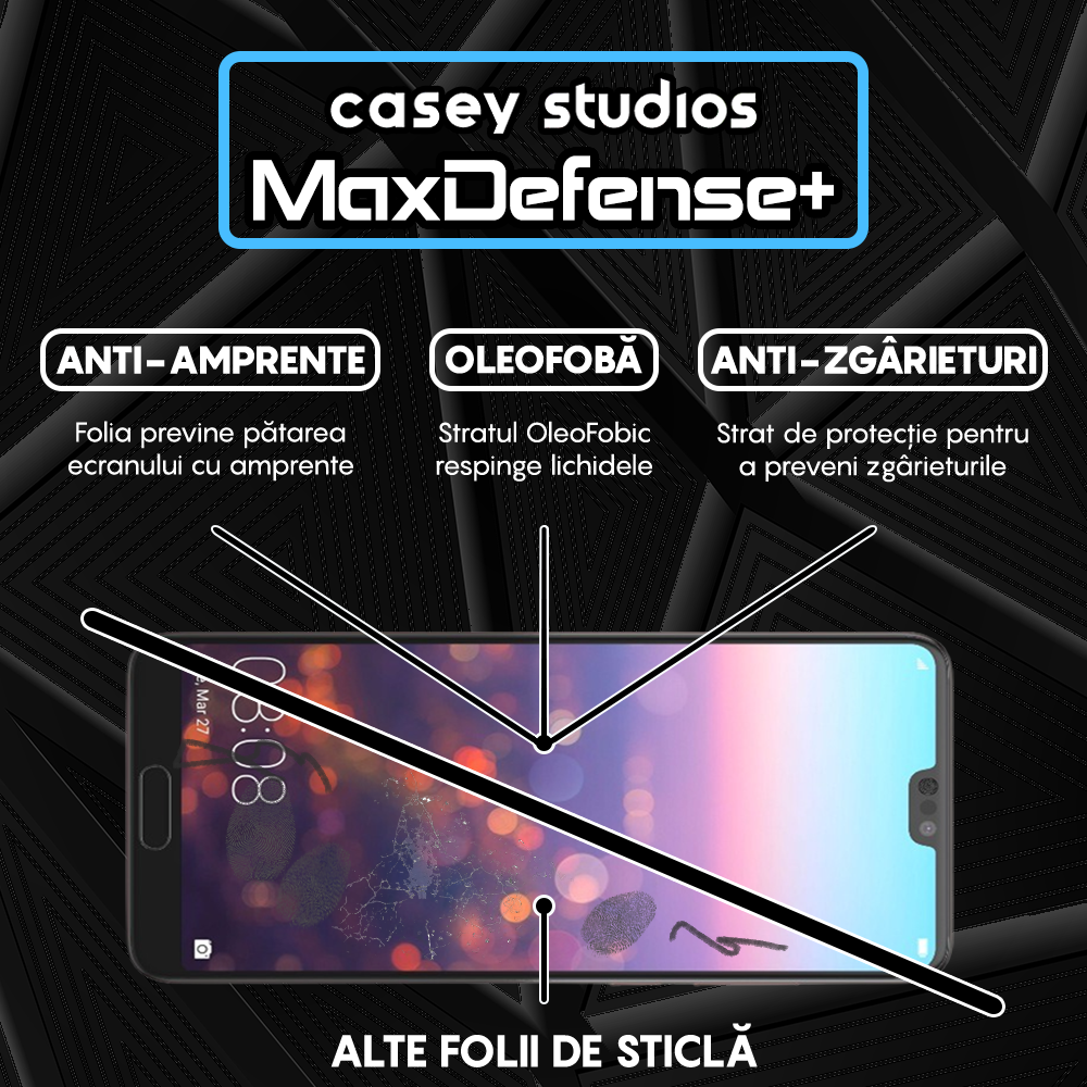 Folie Sticla MaxDefense+ - Huawei P20 - Negru