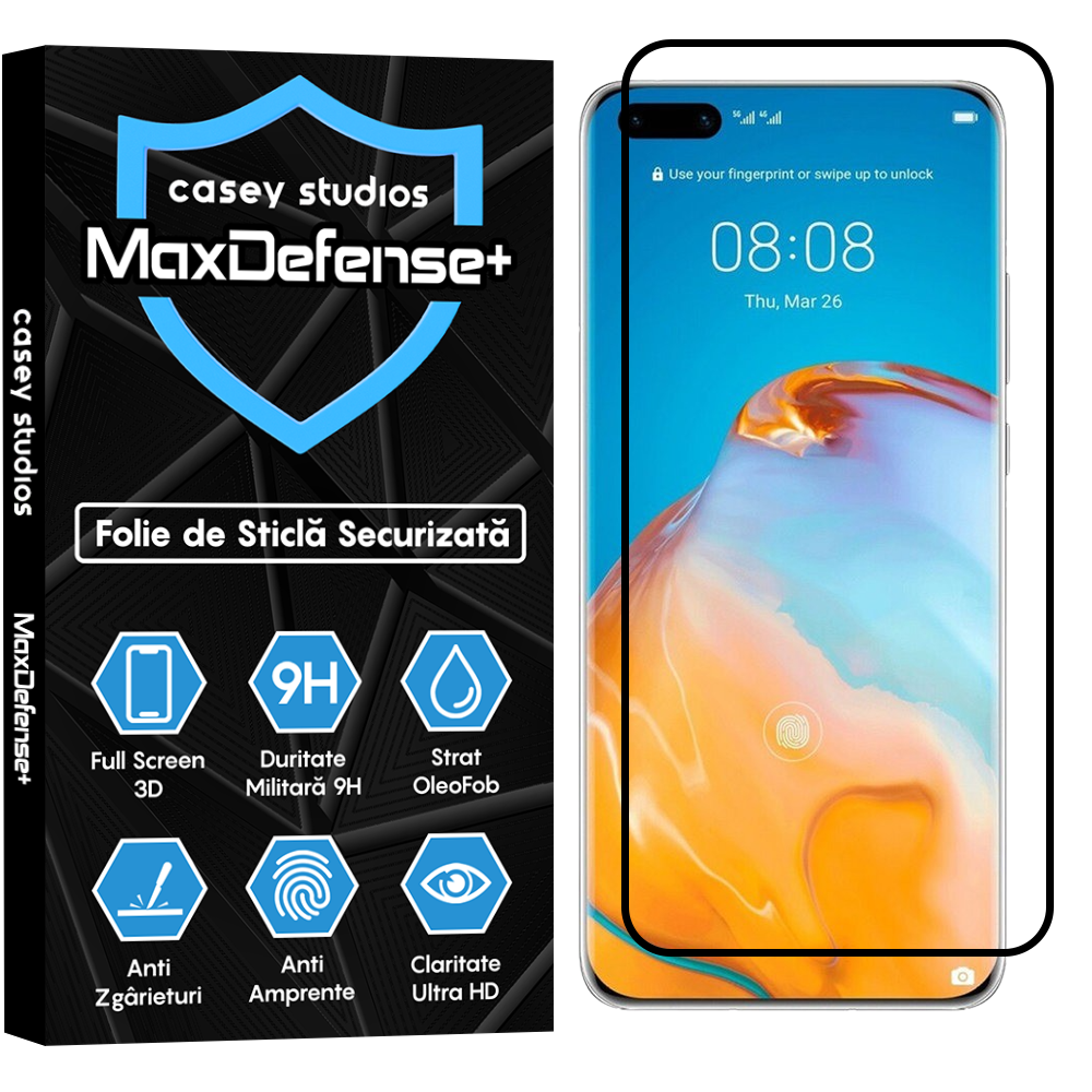 Folie Sticla MaxDefense+ - Huawei P40 Pro/P40 Pro Plus - Negru