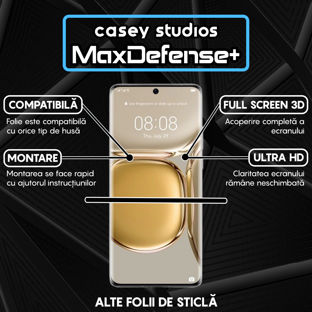 Folie Sticla MaxDefense+ - Huawei P50 Pro - Negru