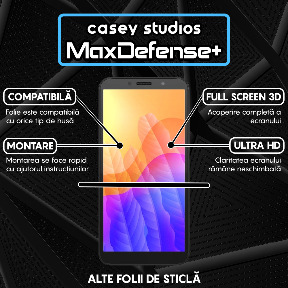 Folie Sticla MaxDefense+ - Huawei Y5p - Negru