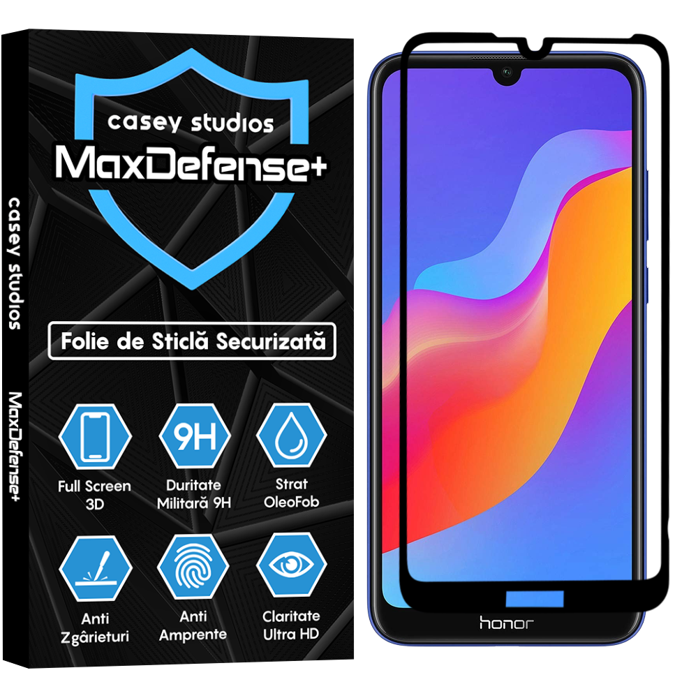 Folie Sticla MaxDefense+ - Huawei Y6 2019/Y6 Pro 2019/Y6p/Honor 8A 2020 - Negru