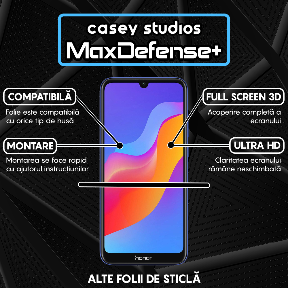 Folie Sticla MaxDefense+ - Huawei Y6 2019/Y6 Pro 2019/Y6p/Honor 8A 2020 - Negru