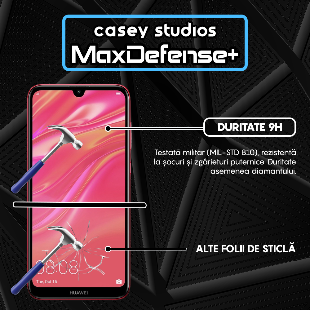 Folie Sticla MaxDefense+ - Huawei Y7 2019/Y7 Prime 2019/Y7 Pro 2019 - Negru