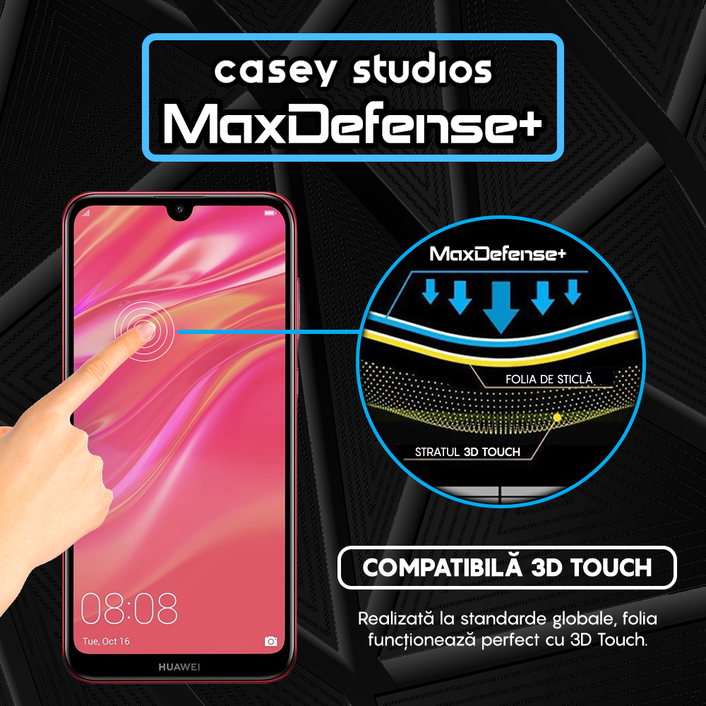 Folie Sticla MaxDefense+ - Huawei Y7 2019/Y7 Prime 2019/Y7 Pro 2019 - Negru