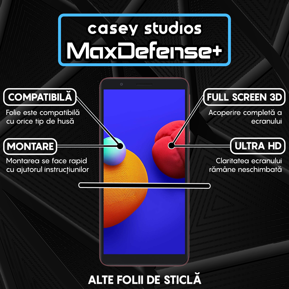 Folie Sticla MaxDefense+ - Samsung Galaxy M01 - Negru