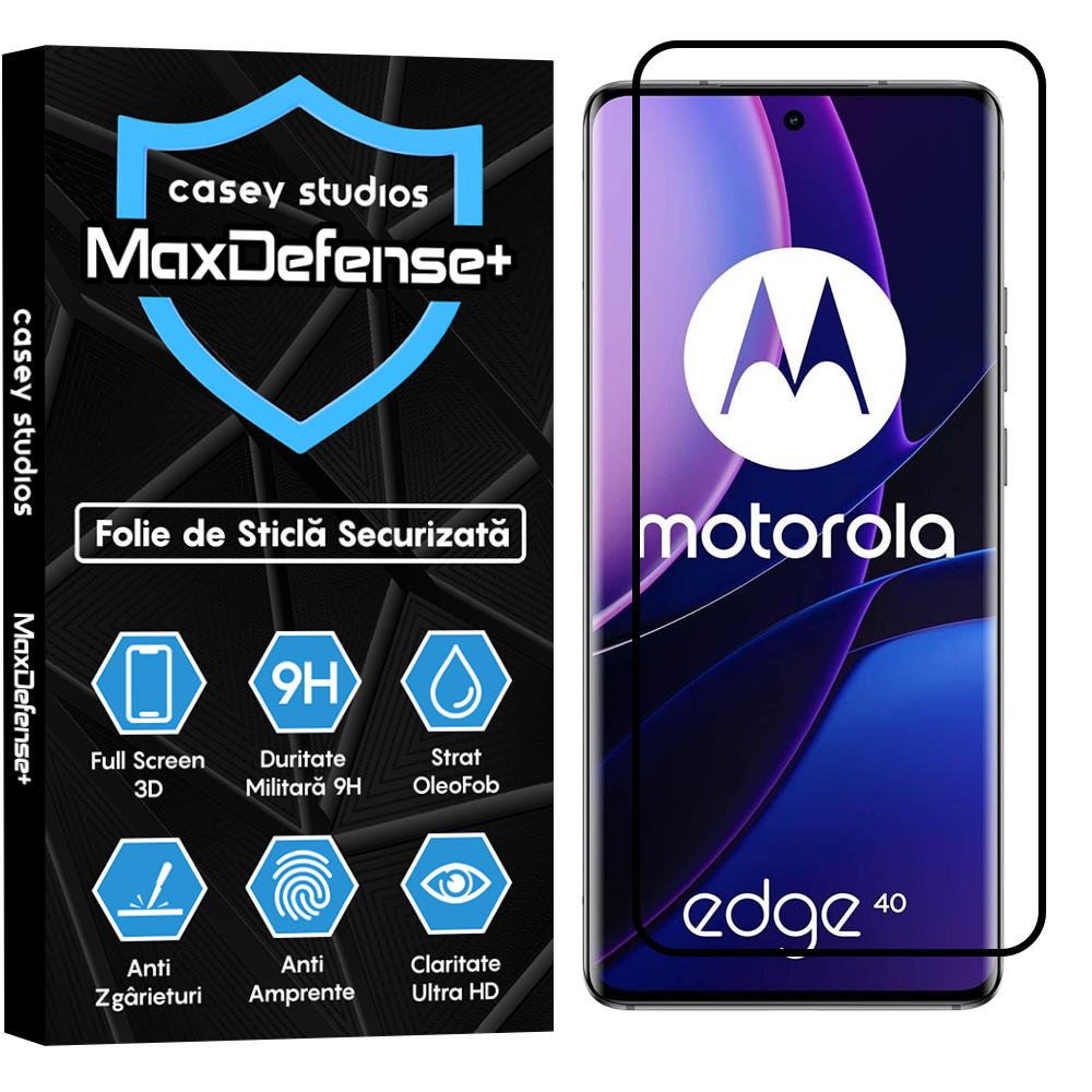 Folie Sticla MaxDefense+ - Motorola Edge 2023 - Negru
