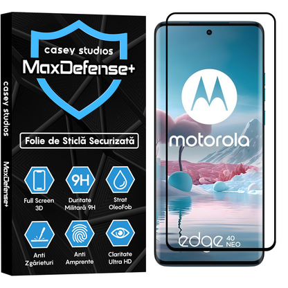 Folie Sticla MaxDefense+ - Motorola Edge 40/Edge 40 Neo - Negru