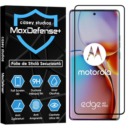 Folie Sticla MaxDefense+ - Motorola Edge 40 Pro - Negru