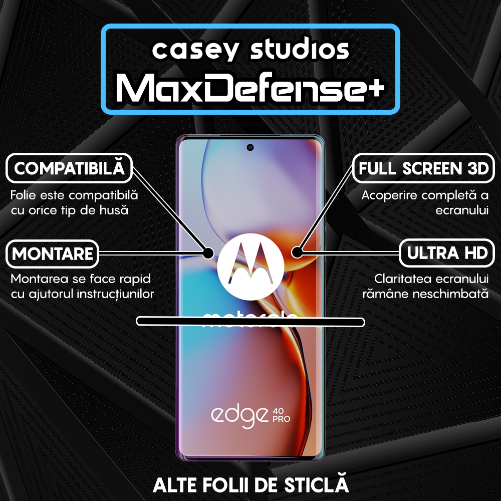 Folie Sticla MaxDefense+ - Motorola Edge 40 Pro - Negru