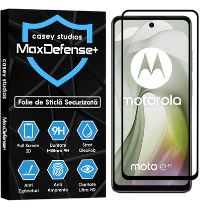 Folie Sticla MaxDefense+ - Motorola Moto E14 - Negru