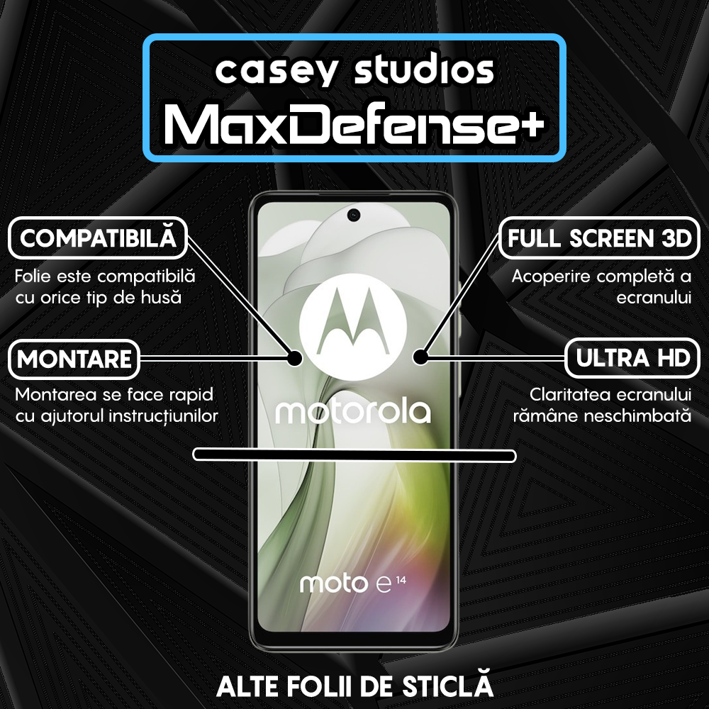 Folie Sticla MaxDefense+ - Motorola Moto E14 - Negru