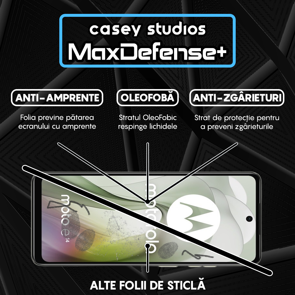 Folie Sticla MaxDefense+ - Motorola Moto E14 - Negru