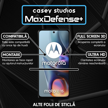 Folie Sticla MaxDefense+ - Motorola Moto E15 - Negru