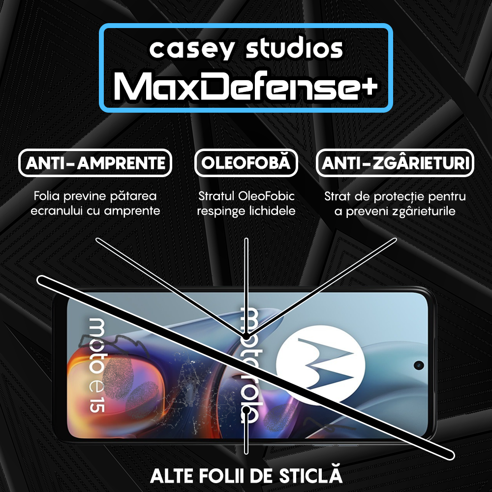 Folie Sticla MaxDefense+ - Motorola Moto E15 - Negru