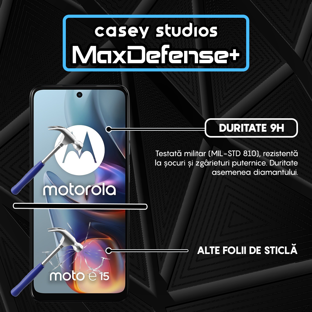 Folie Sticla MaxDefense+ - Motorola Moto E15 - Negru