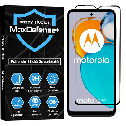 Folie Sticla MaxDefense+ - Motorola Moto E22s - Negru
