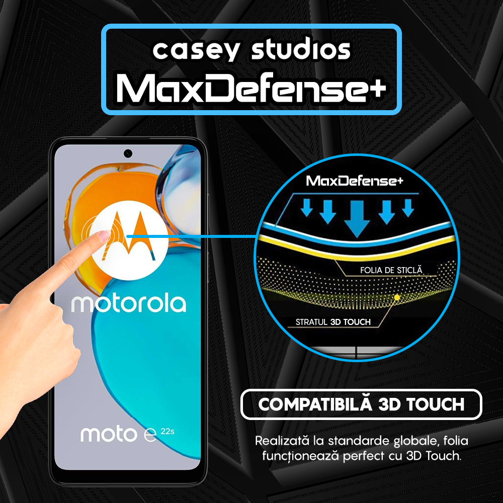 Folie Sticla MaxDefense+ - Motorola Moto E22s - Negru