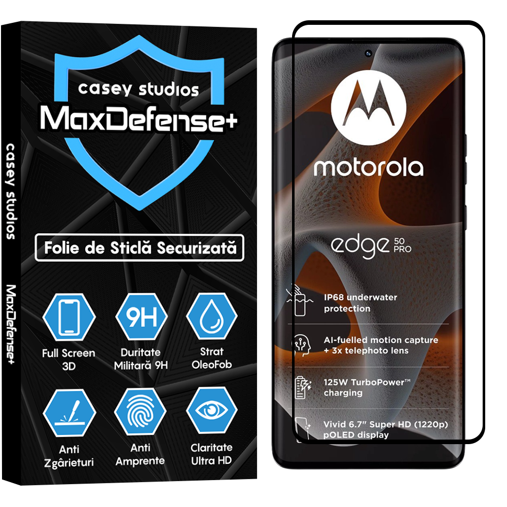 Folie Sticla MaxDefense+ - Motorola Edge 50 Pro - Negru
