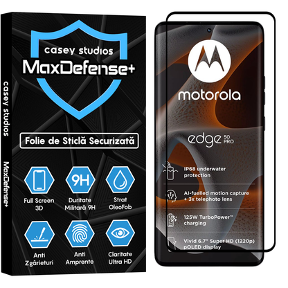 Folie Sticla MaxDefense+ - Motorola Edge 50 Pro - Negru