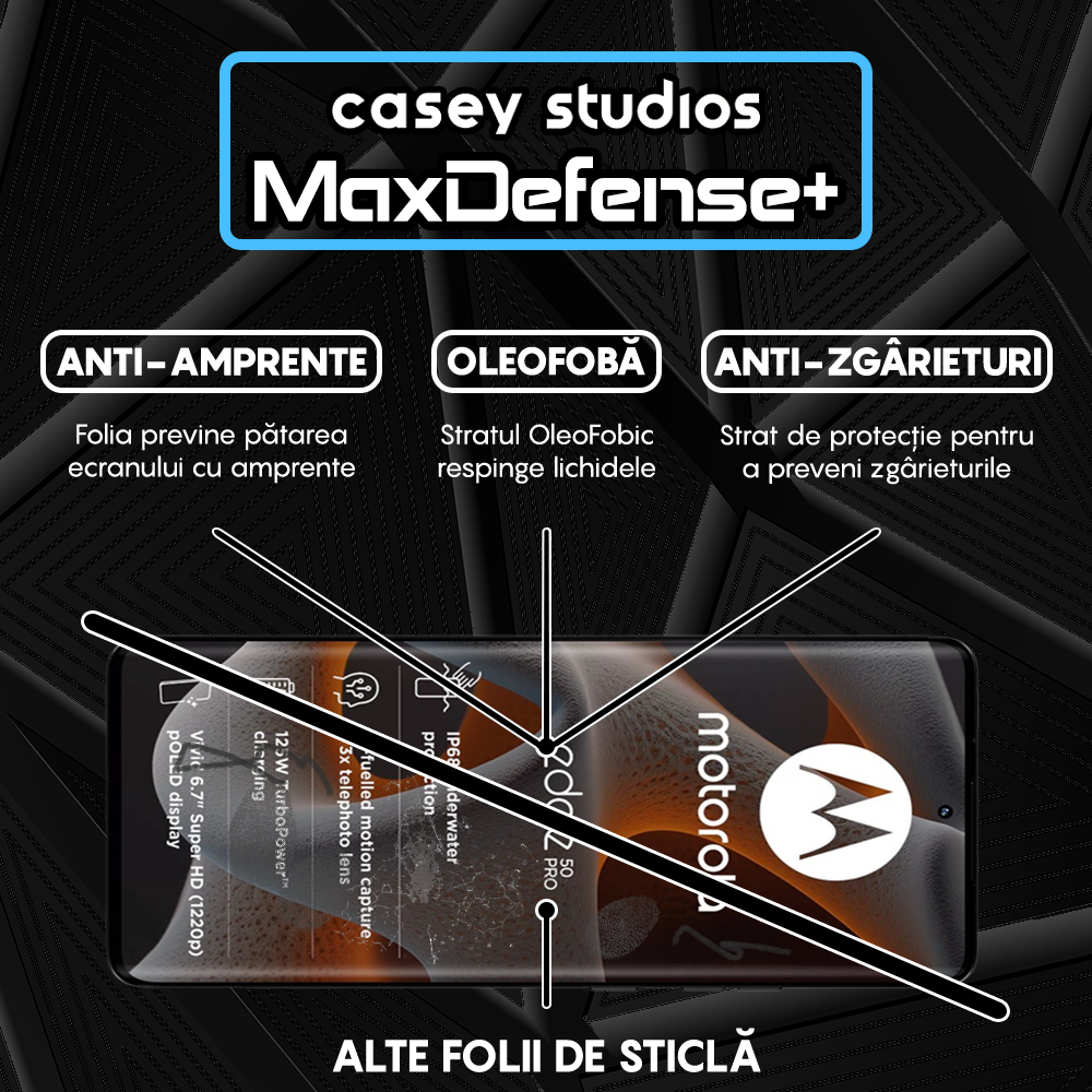 Folie Sticla MaxDefense+ - Motorola Edge 50 Pro - Negru