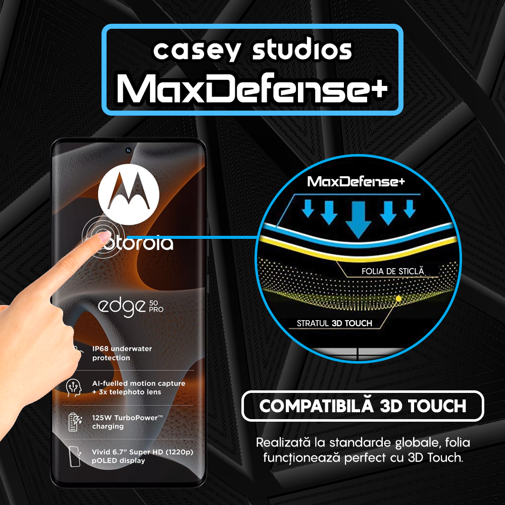 Folie Sticla MaxDefense+ - Motorola Edge 50 Pro - Negru