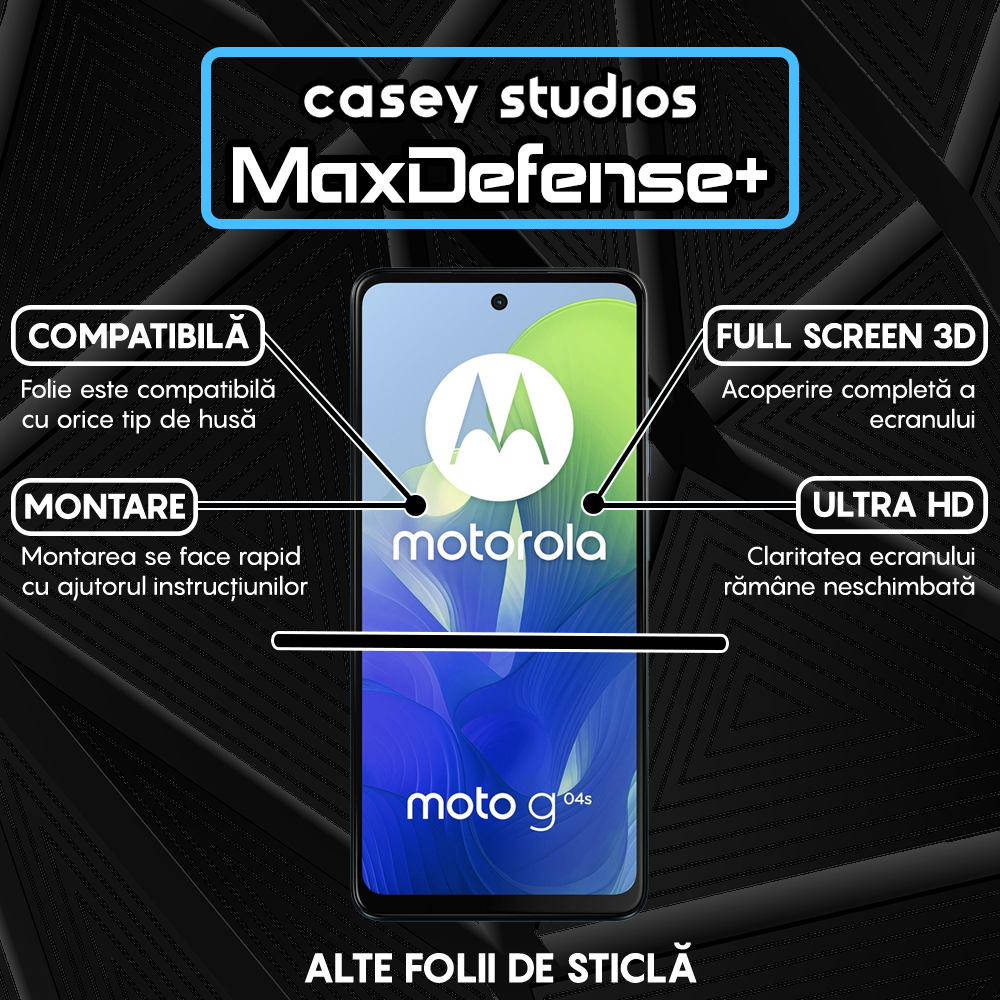 Folie Sticla MaxDefense+ - Motorola Moto G04s - Negru