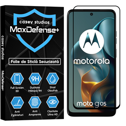 Folie Sticla MaxDefense+ - Motorola Moto G05 - Negru