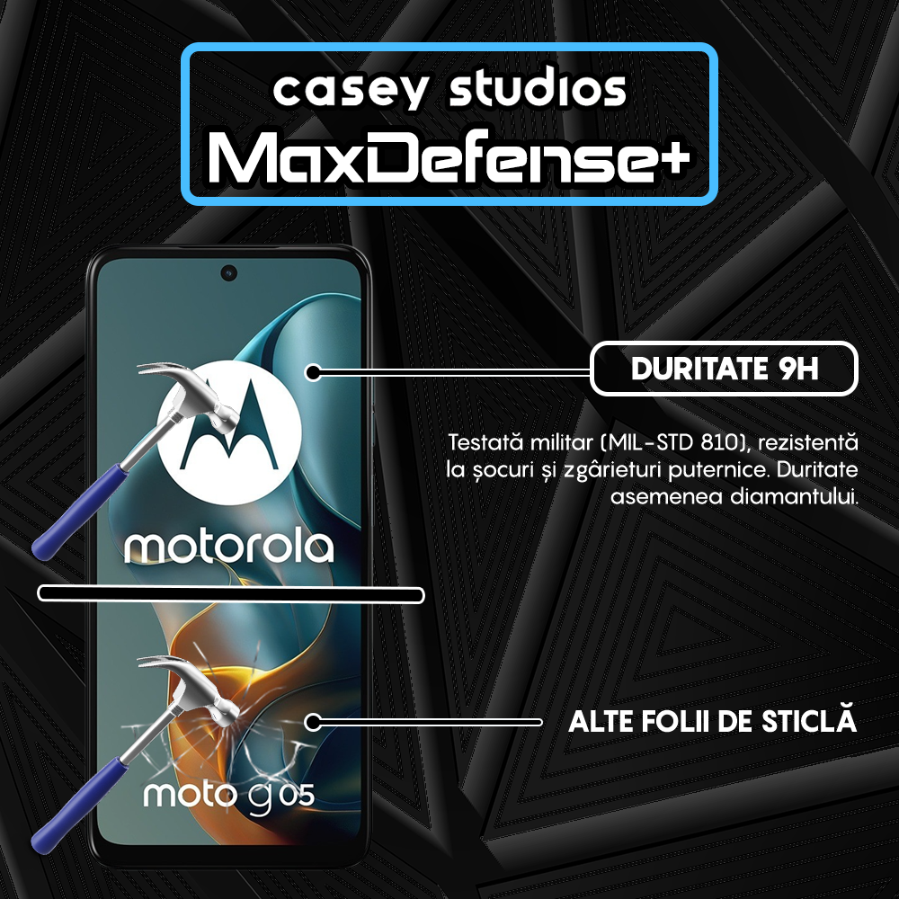 Folie Sticla MaxDefense+ - Motorola Moto G05 - Negru