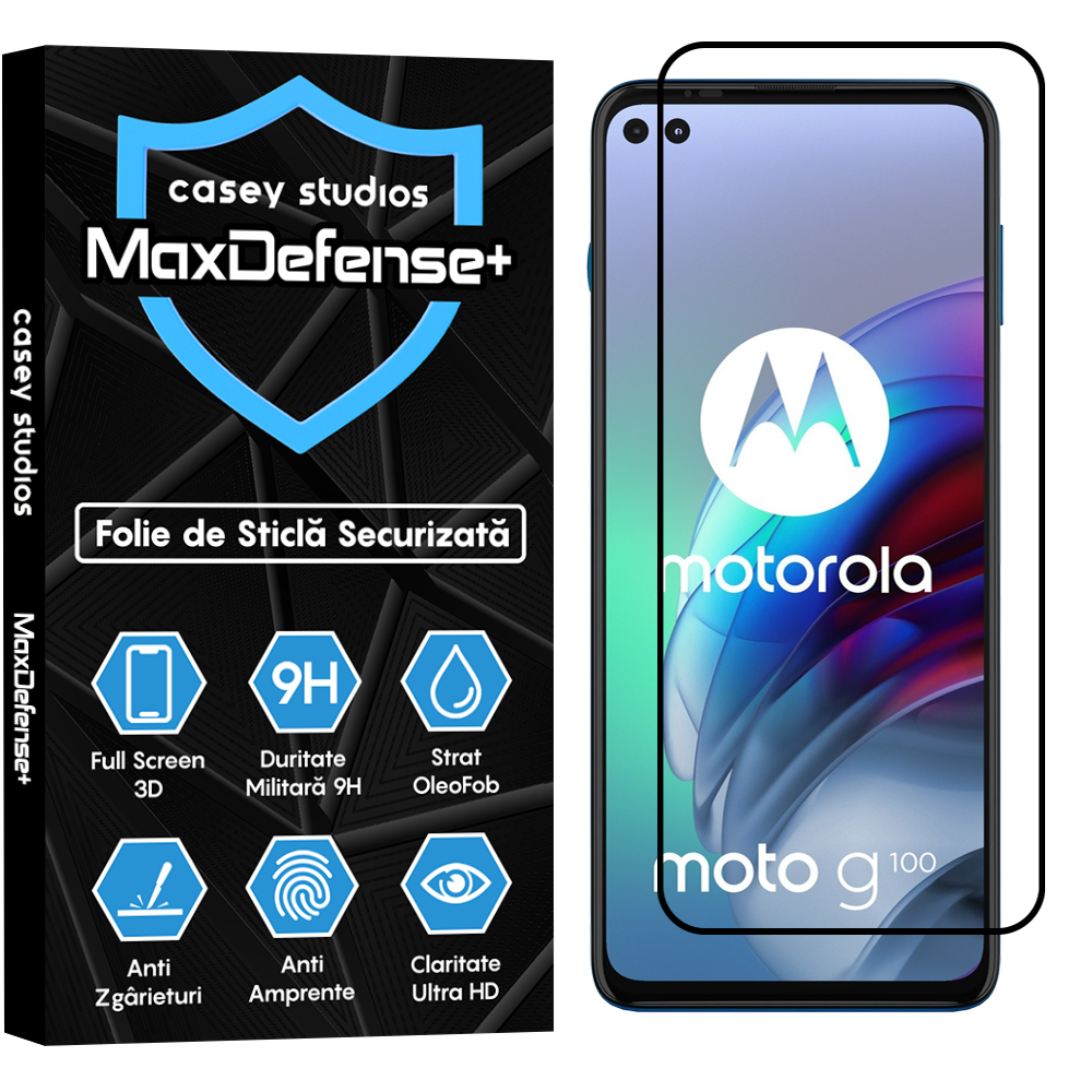 Folie Sticla MaxDefense+ - Motorola Moto G100 - Negru