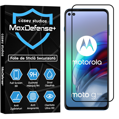 Folie Sticla MaxDefense+ - Motorola Moto G100 - Negru