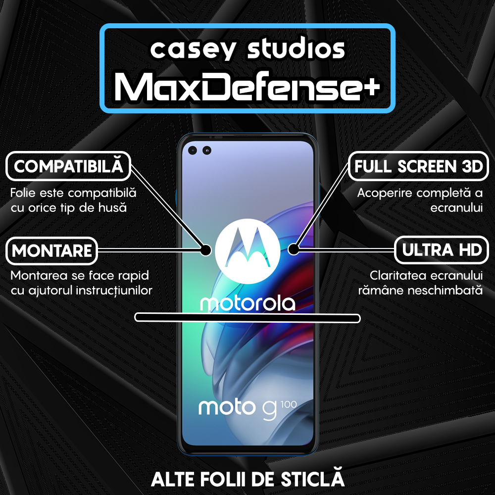 Folie Sticla MaxDefense+ - Motorola Moto G100 - Negru