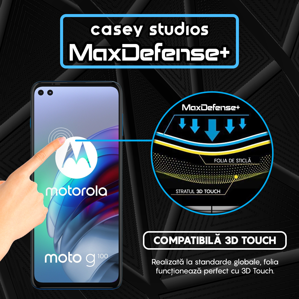 Folie Sticla MaxDefense+ - Motorola Moto G100 - Negru