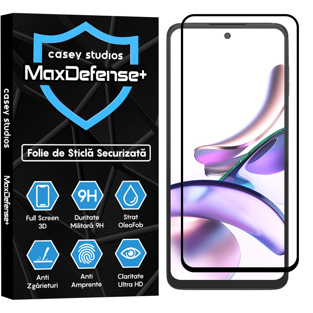 Folie Sticla MaxDefense+ - Motorola Moto G13 - Negru