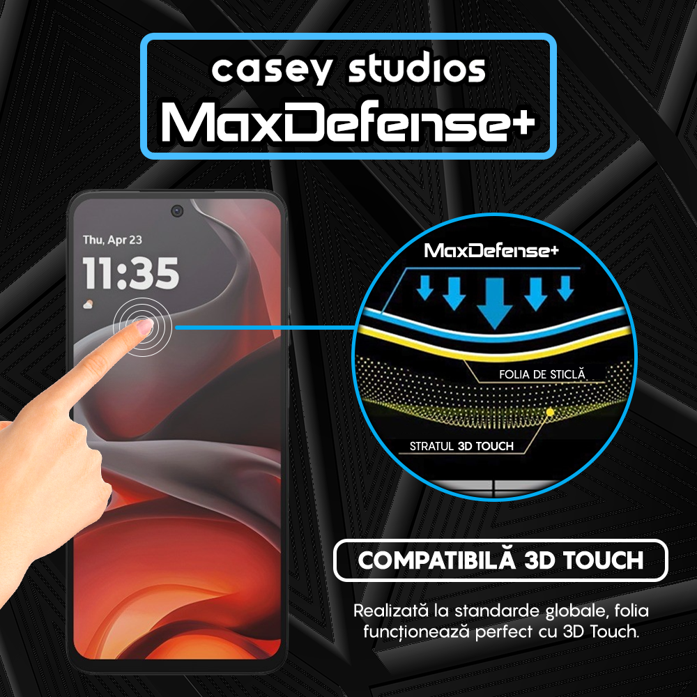 Folie Sticla MaxDefense+ - Motorola Moto G15 - Negru