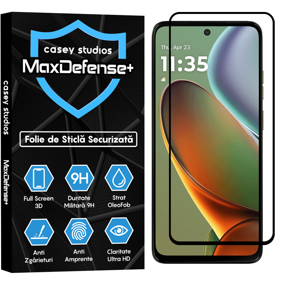 Folie Sticla MaxDefense+ - Motorola Moto G15 Power - Negru
